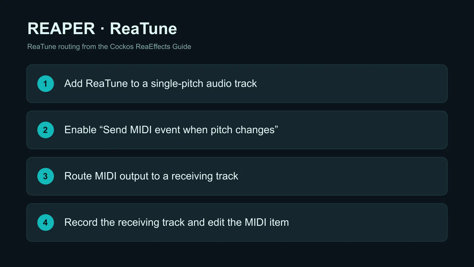 REAPER ReaTune's Send MIDI event when pitch changes option and recording-track route